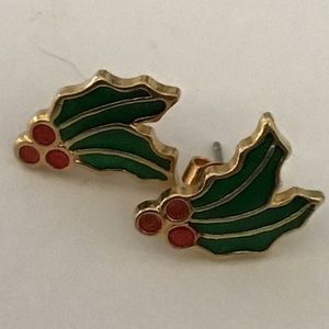 Holly Berry Holiday Pierced Earrings